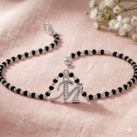 Handcrafted 925 Silver Mangalsutra Initial Bracelet